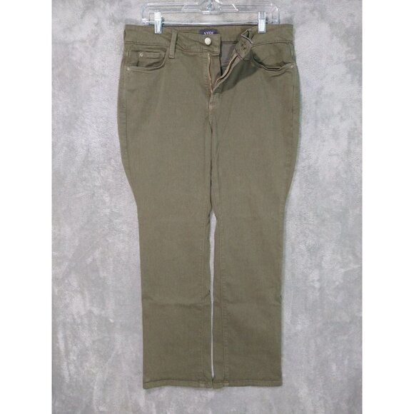 NYDJ Jeans Womens 14 Petite Green Denim Marilyn Straight Lift Tuck Stretch - Picture 1 of 11